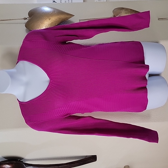 INC Ribbed Knit V Neck Long Sleeve Sweater Top Raspberry Pink size XXL NWOT - Picture 1 of 10
